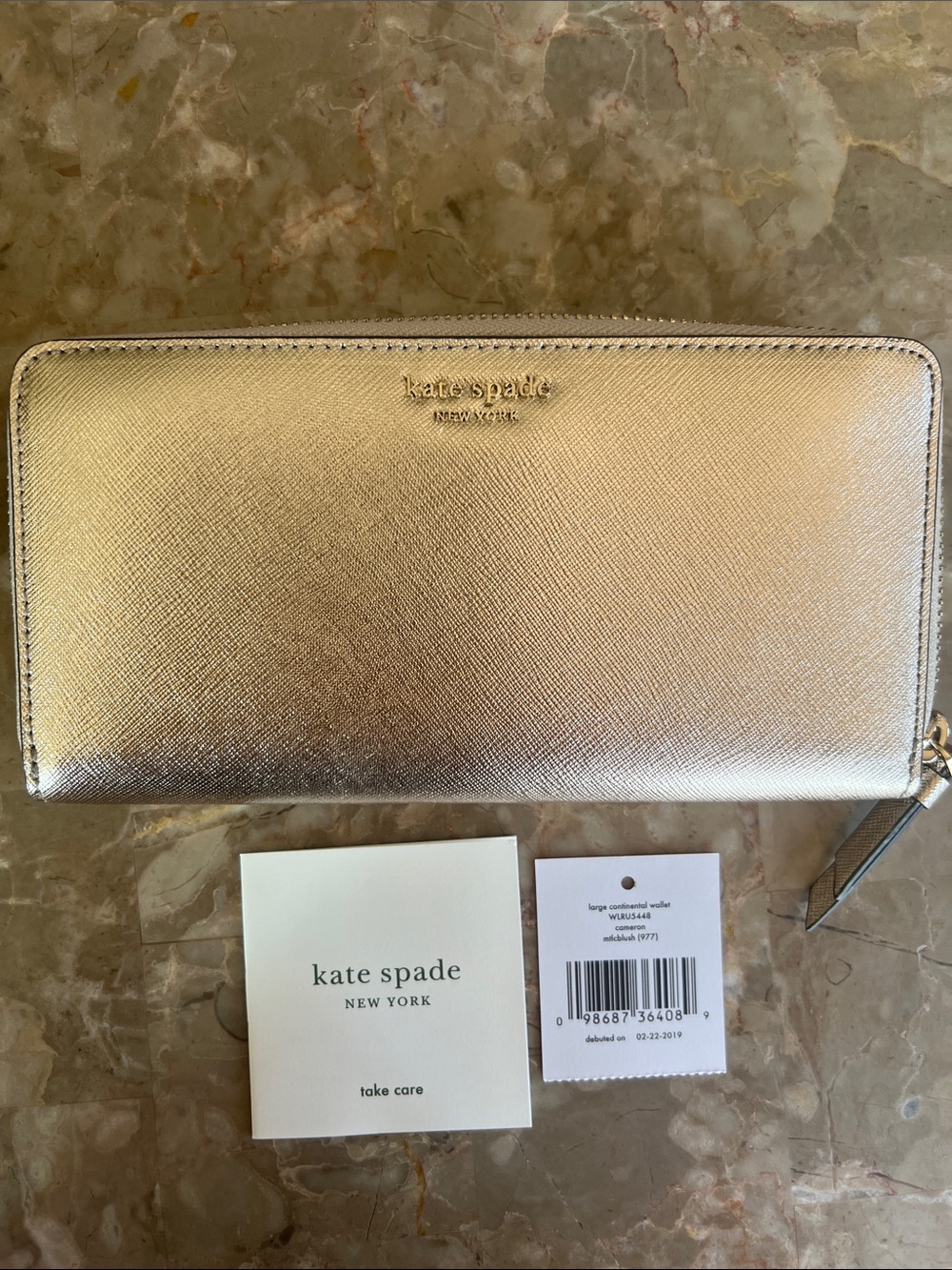 kate spade metallic rose gold zip-around continental wallet NWT - Picture 4 of 4
